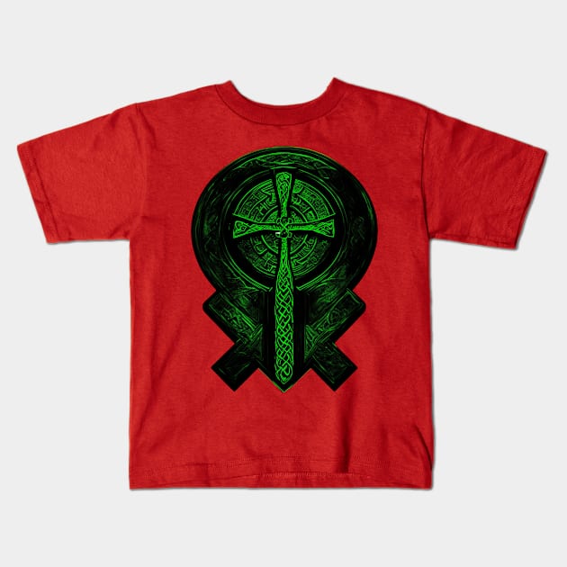 Green Celtic Cross Kids T-Shirt by SeththeWelsh